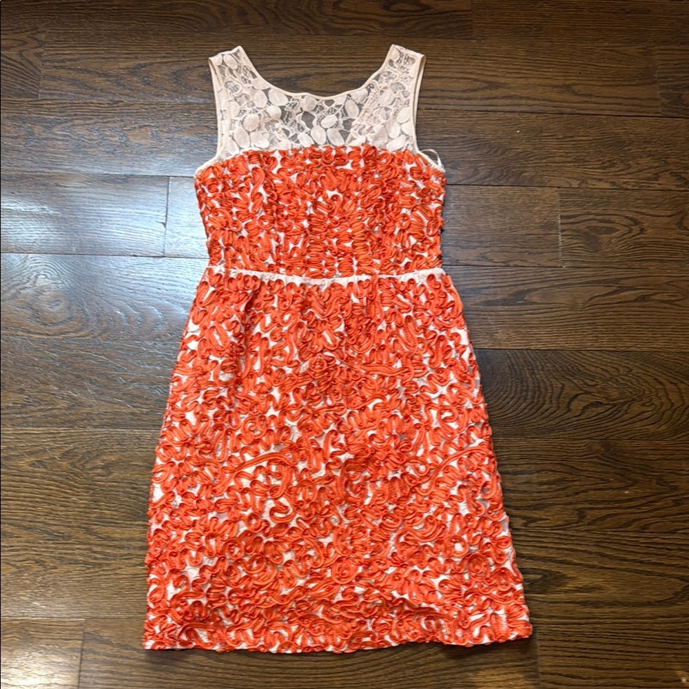 Trina Turk Orange and White Lace Midi Dress